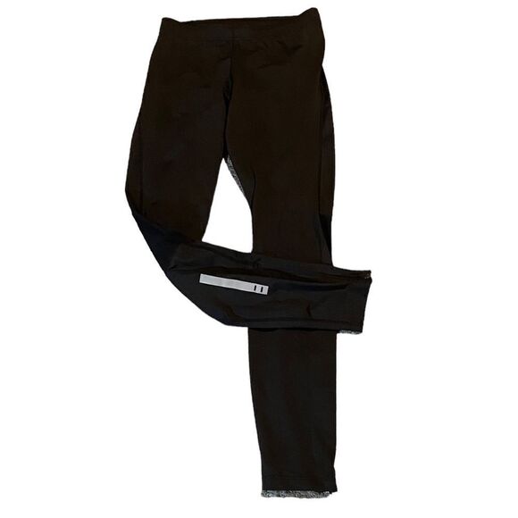 H&M Sport Wm’s Sz Med Black Lime Green Inside Tie Reflective Running Leggings - Picture 3 of 5